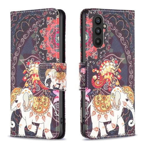 Para Samsung Galaxy A24 4G Caja de teléfono de cuero con dibujo coloreado (Elefante de flores)