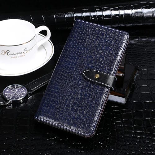 Para Motorola Moto G8 Plus idewei Funda de cuero con tapa horizontal con textura de cocodrilo con soporte, ranuras para tarjetas y billetera (azul oscuro)