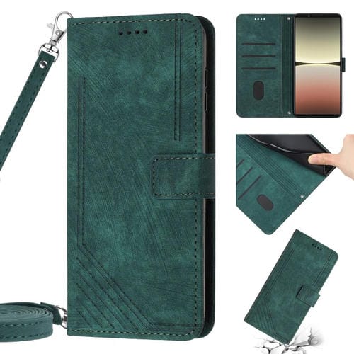Funda de Cuero para Sony Xperia 10 IV Skin Feel con Cordón (Verde)
