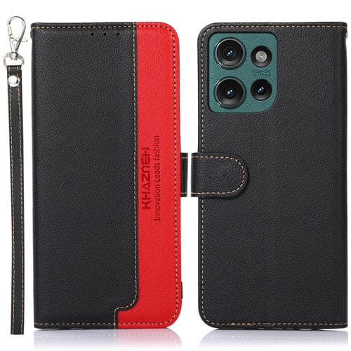 Funda de Cuero Khazneh Rfid con Textura de Lichi para Motorola Edge 50 Neo (Negro)