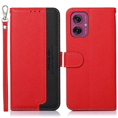 Funda de Cuero Khazneh Rfid con Textura de Lichi para Motorola Moto G55 5G (Rojo)