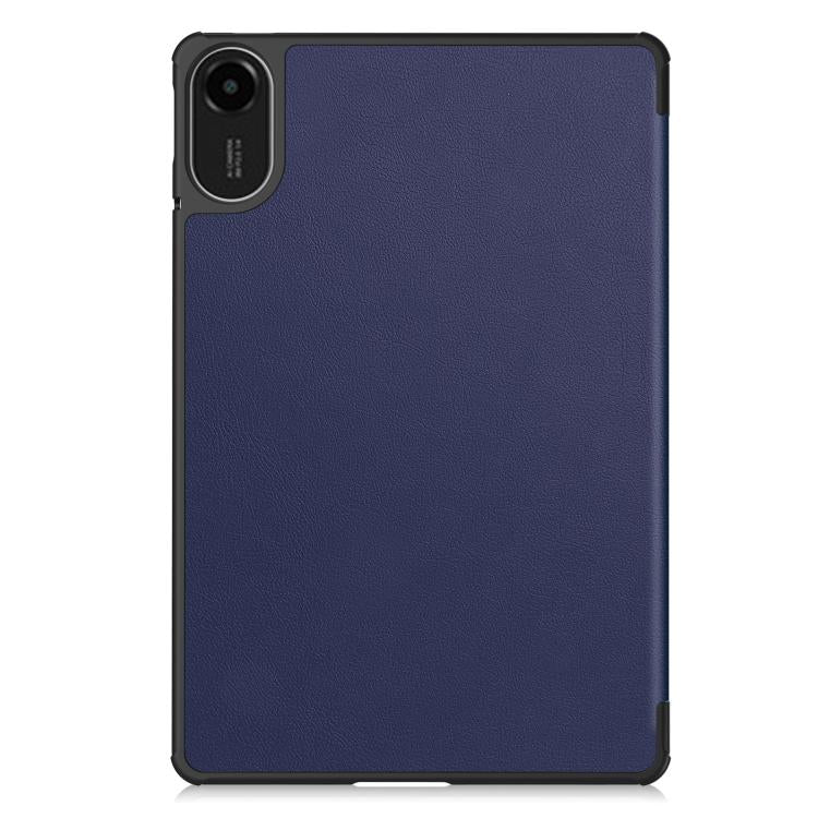 Funda de cuero con textura Custer y tres pliegues para Xiaomi Redmi Pad 2 (azul oscuro)