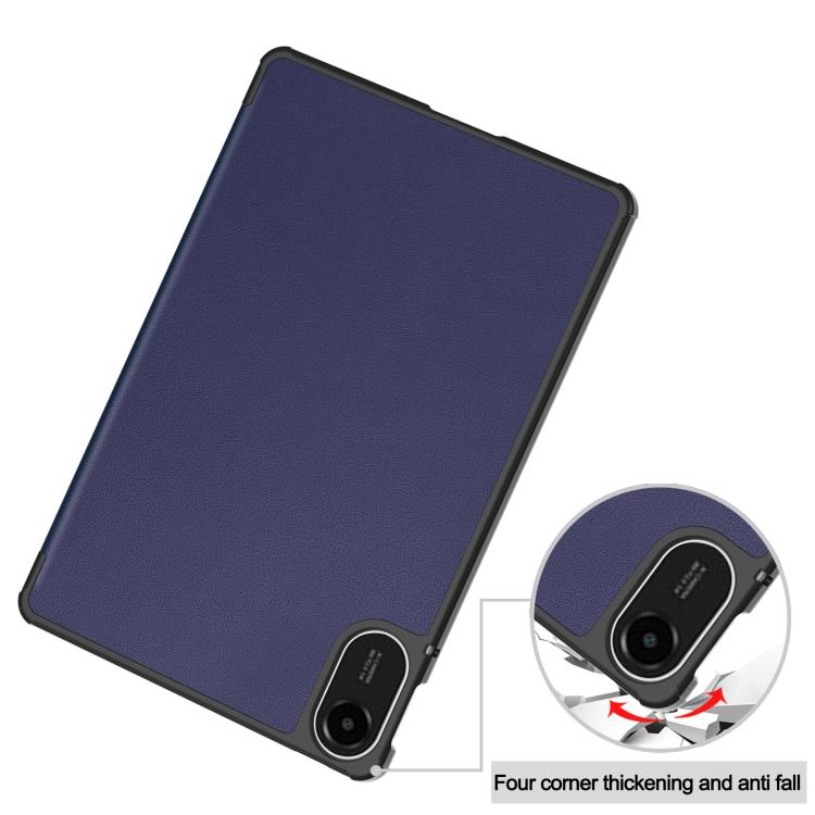 Funda de cuero con textura Custer y tres pliegues para Xiaomi Redmi Pad 2 (azul oscuro)