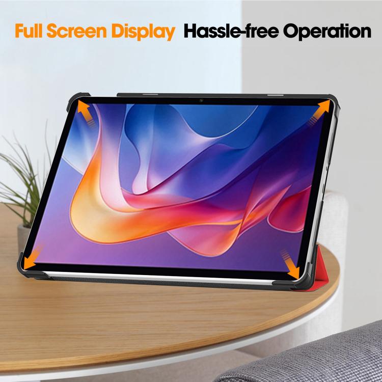 Funda de cuero con textura Custer y tres pliegues para Xiaomi Redmi Pad 2 (roja)
