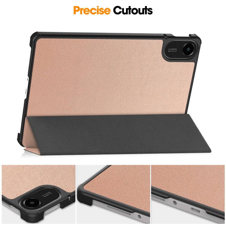 Funda de cuero con textura Custer y tres pliegues para Xiaomi Redmi Pad 2 (oro rosa)