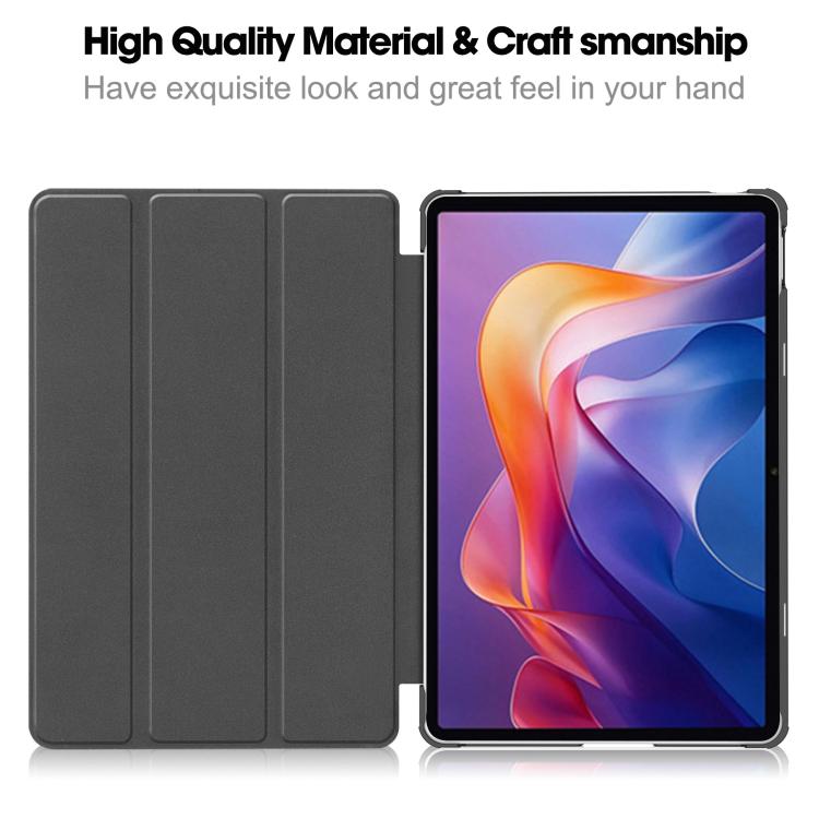 Funda de cuero con textura Custer y tres pliegues para Xiaomi Redmi Pad 2 (azul cielo)