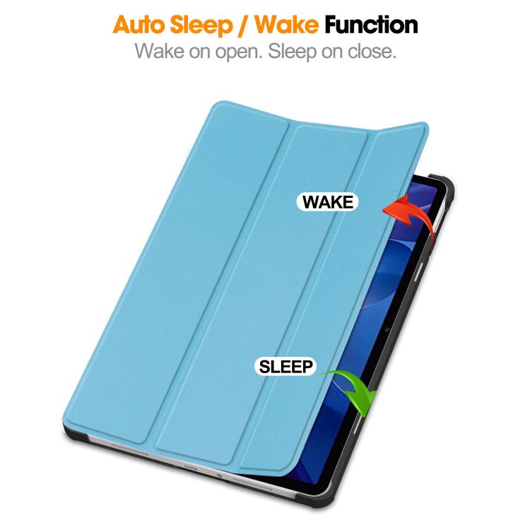 Funda de cuero con textura Custer y tres pliegues para Xiaomi Redmi Pad 2 (azul cielo)