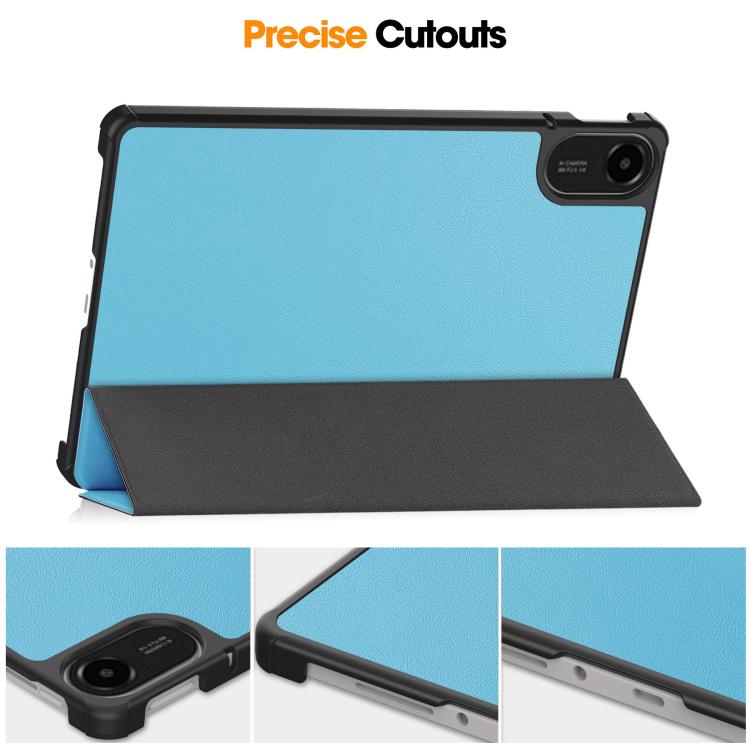 Funda de cuero con textura Custer y tres pliegues para Xiaomi Redmi Pad 2 (azul cielo)