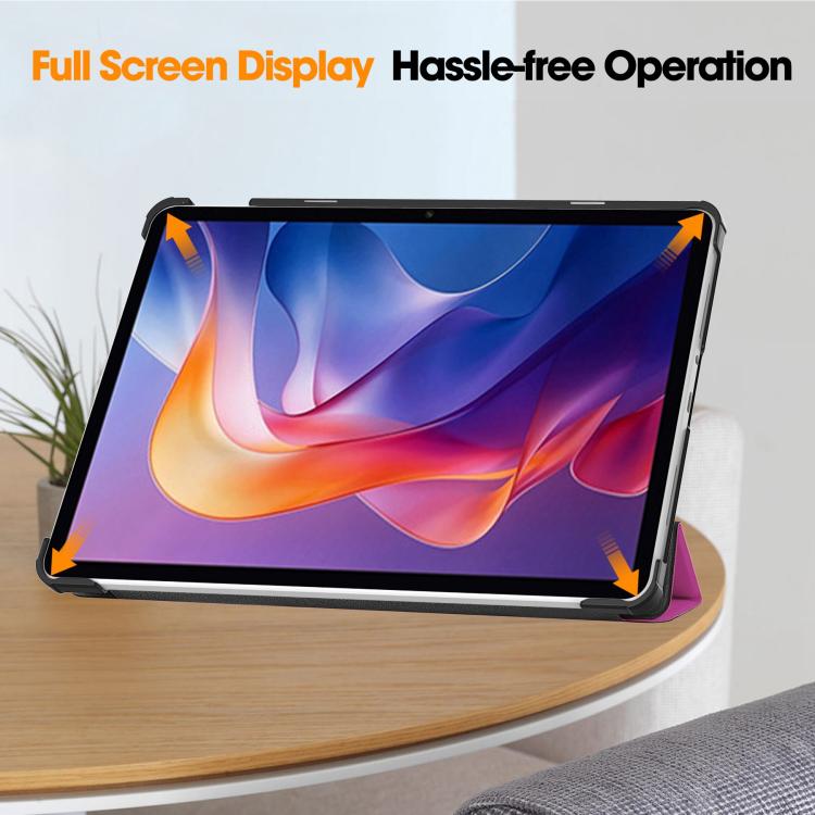 Funda de cuero con textura Custer y tres pliegues para Xiaomi Redmi Pad 2 (morado)