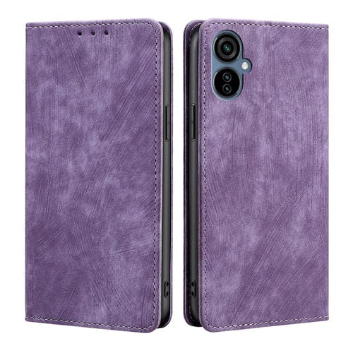Funda de Cuero Magnética para Tecno Camon 19 Neo con Protección RFID y Cepillo Antirrobo (Púrpura)