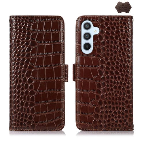 Funda para Teléfono Samsung Galaxy A55 5G Piel de Vaca con Capa Superior de Cocodrilo (Marrón)