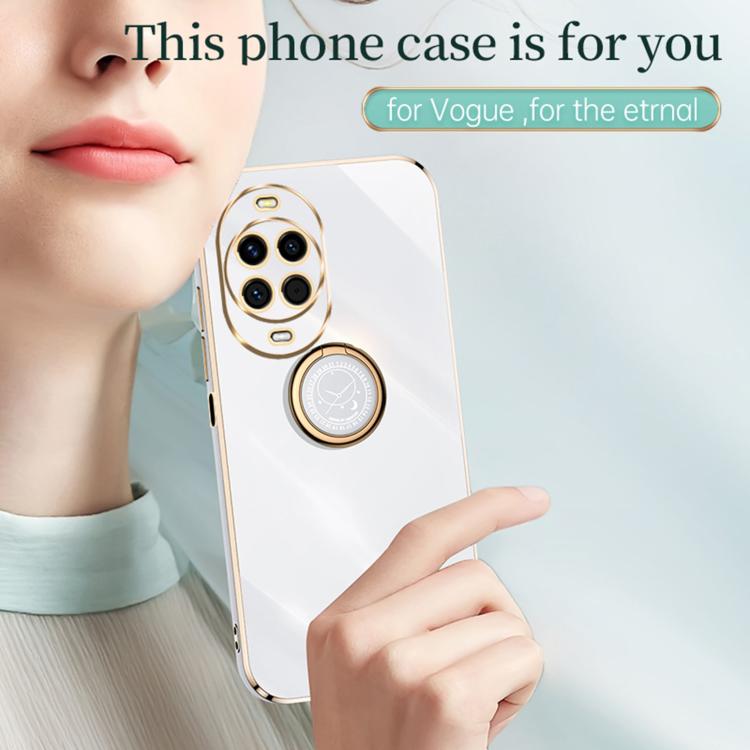 Funda de TPU con borde recto 6D galvanizado para Huawei Nova 14 XINLI con soporte para anillo (morado cereza)