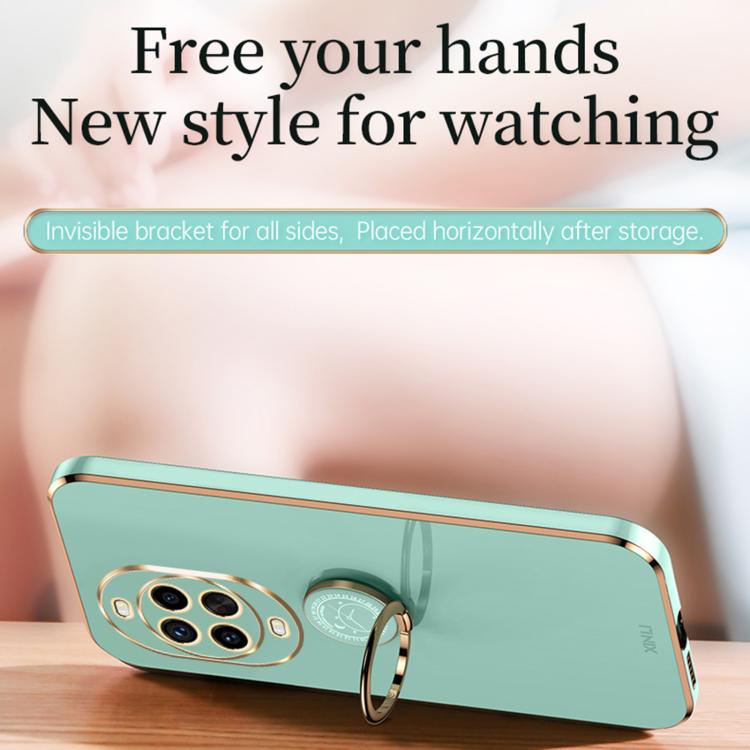 Funda de TPU con borde recto 6D galvanizado y soporte para anillo para Huawei Nova 14 Ultra XINLI (verde menta)