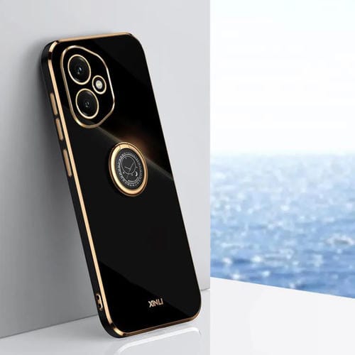 Funda de TPU con borde recto 6D galvanizado y soporte para anillo para Honor 400 Global (156,5 mm) XINLI (negro)