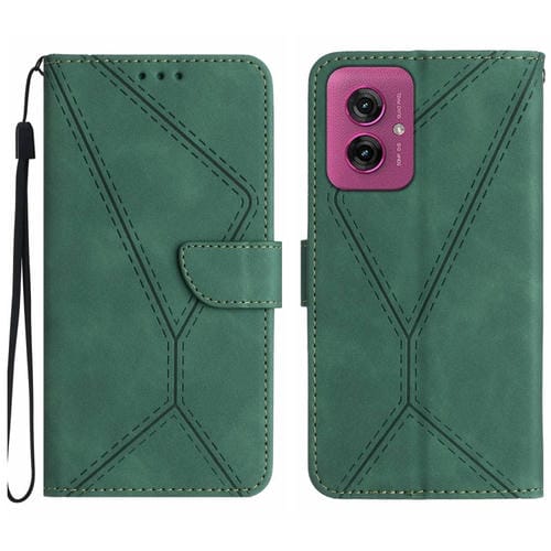 Funda de Cuero con Relieve y Costuras para Motorola Moto G55 5G (Verde)