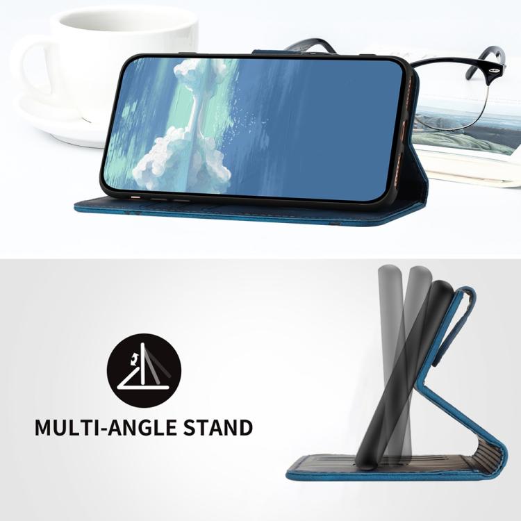 Funda de Cuero con Textura de Piel para Oppo A5 Pro 5G (Azul Real)