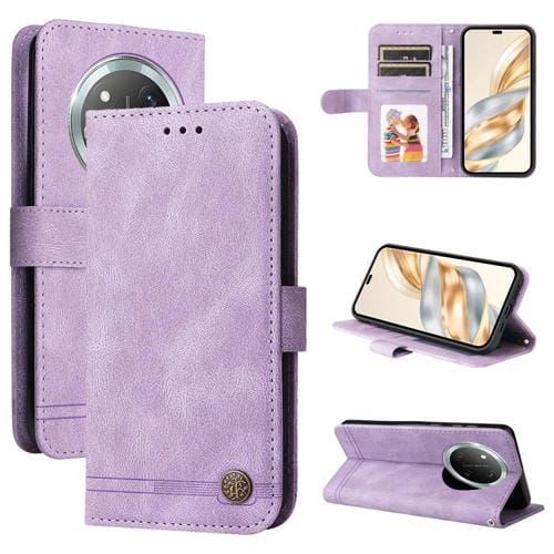 Funda de Cuero con Botones de Metal y Diseño Árbol de la Vida para Honor X9C y Magic 7 Lite (Morado)