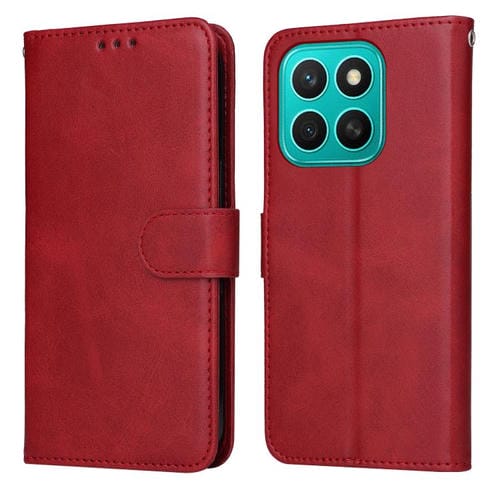 Funda de Piel con Tapa para Honor X8C 4G (Roja) Textura Clásica de Becerro