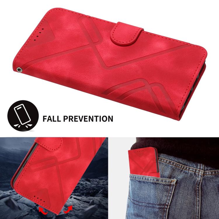 Funda de Cuero para Huawei Nova 8 Se con Diseño de Líneas y Tacto Suave (Rojo)