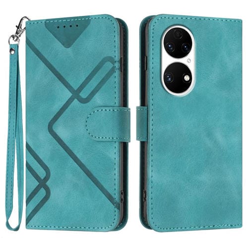 Funda de Piel Sintética con Diseño de Líneas para Huawei P50 (Azul Claro)