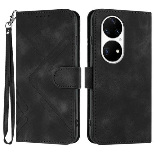 Funda de Piel Sintética para Huawei P50 Pro con Diseño de Líneas (Negra)
