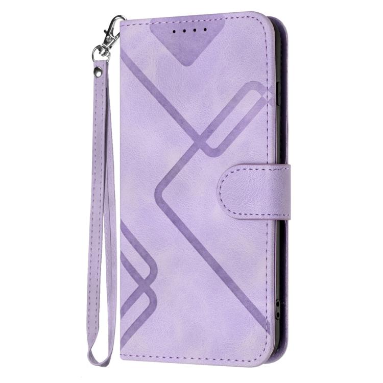 Funda de Cuero Huawei P60/P60 Pro con Diseño de Líneas y Tacto Suave (Morado Claro)