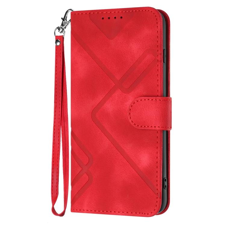 Funda de Piel Sintética Huawei Enjoy 20E con Diseño de Líneas (Roja)
