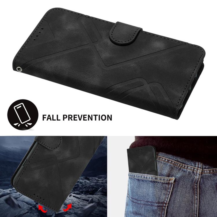 Funda de Cuero para Huawei Enjoy 20E con Diseño de Líneas y Tacto Suave (Negra)