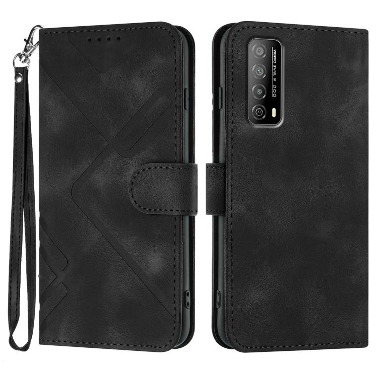 Funda de Cuero para Huawei Enjoy 20 Se 4G con Diseño de Líneas y Tacto Suave (Negra)