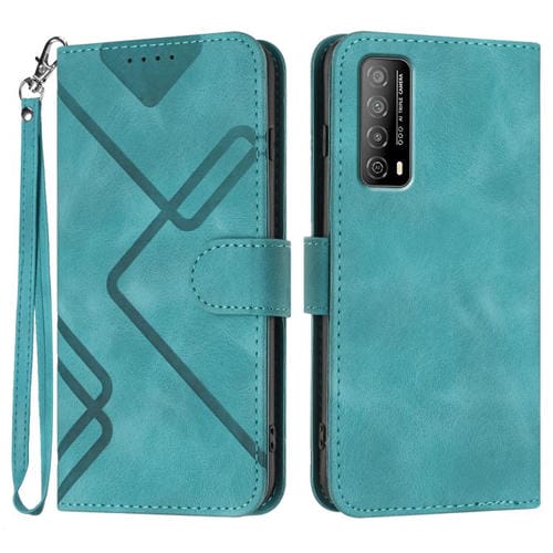 Funda de Piel Sintética para Huawei Enjoy 20 Se 4G con Diseño de Líneas y Tacto Suave (Azul Claro)