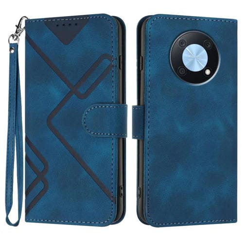 Funda de Cuero Huawei Enjoy 50 Pro Nova Y90 con Diseño de Líneas y Tacto Suave (Azul Real)
