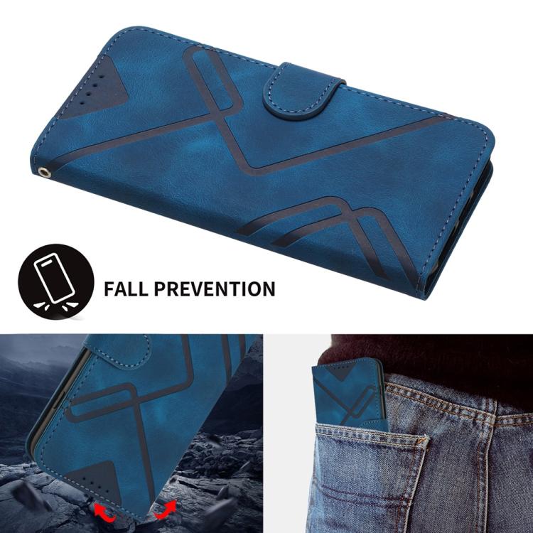 Funda de Cuero Huawei Enjoy 50 Pro Nova Y90 con Diseño de Líneas y Tacto Suave (Azul Real)
