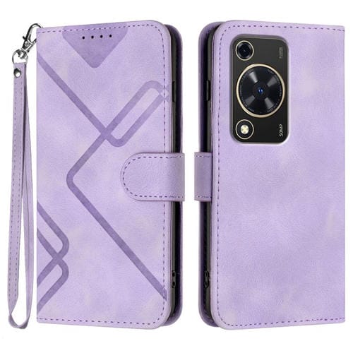 Funda Piel Sintética Huawei Nova Y72 Diseño de Líneas (Morado Claro)