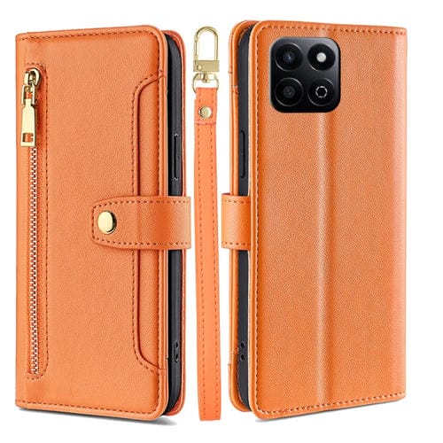 Funda de Cuero con Cremallera y Textura de Oveja para Honor Play 60 Plus (Naranja)