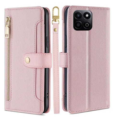 Funda de Cuero con Cremallera y Textura de Oveja para Honor Play 60 Plus (Rosa)
