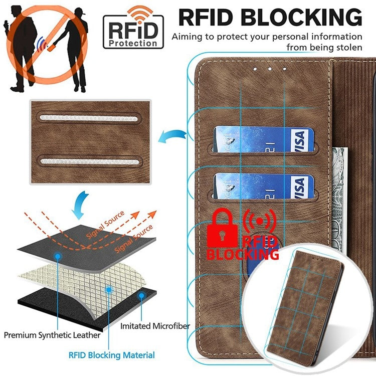 Funda de Cuero Magnética con Cepillo Antirrobo Rfid para OnePlus Nord Ce 4 Lite 5G (Marrón)