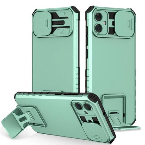 Funda para Teléfono Samsung Galaxy A05 con Soporte Estereoscópico y Escudo de Levas Deslizante (Verde Claro)