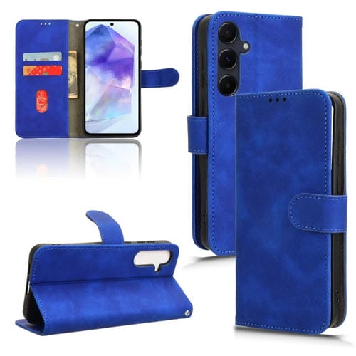 Funda de Cuero para Samsung Galaxy A35 5G Skin Feel con Tapa Magnética (Azul)