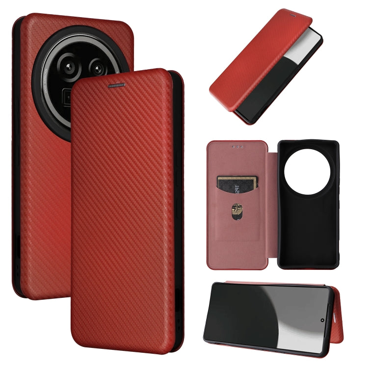 Funda de Cuero con Tapa y Textura de Fibra de Carbono para Sharp Aquos R9 Pro (Marrón)