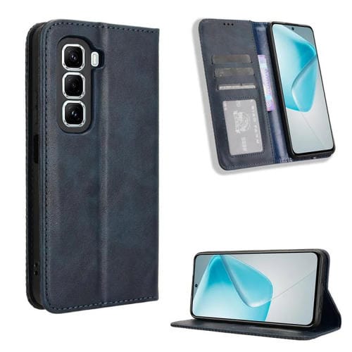 Funda de Cuero Retro con Hebilla Magnética para Infinix Hot 50 Pro 4G (Azul)