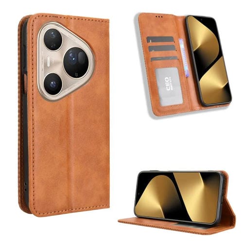 Funda de cuero con textura retro y hebilla magnética para Huawei Pura 80 Ultra 5G (marrón)