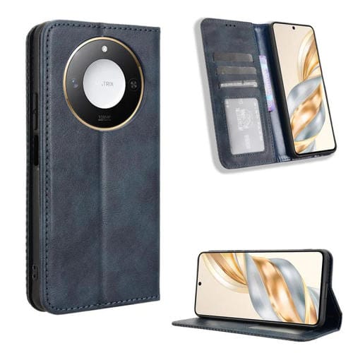Funda de Cuero con Textura Retro y Hebilla Magnética para Honor X60 5G/X9C (Azul)