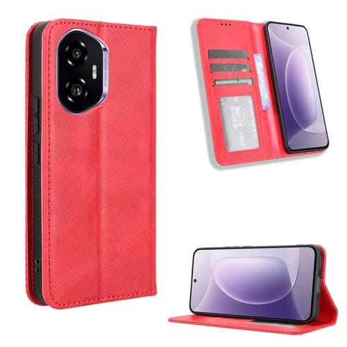 Funda de Cuero Honor 300 5G Textura Retro Hebilla Magnética (Roja)