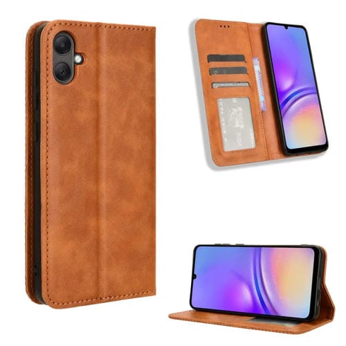 Funda para Teléfono Samsung Galaxy A05 Cuero Textura Retro Hebilla Magnética (Marrón)