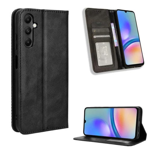 Funda para Teléfono Samsung Galaxy A05S Cuero Textura Retro Hebilla Magnética (Negro)