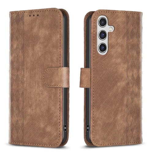 Funda de Cuero para Samsung Galaxy A35 con Relieve a Cuadros (Marrón)