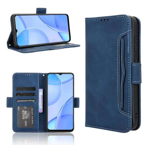 Funda de Piel Textura Becerro con Ranuras para Tarjetas para Oukitel C57S (Azul)