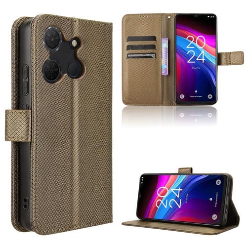 Funda de Cuero para Teléfono TCL 503 con Textura de Diamante (Marrón)