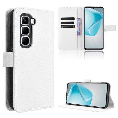 Funda de Cuero con Textura de Diamante para Infinix Hot 50 Pro+ 4G (Blanca)