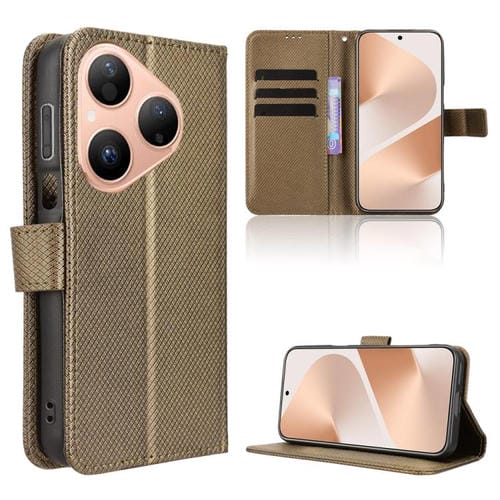 Funda de cuero con textura de diamante para Huawei Pura 80 5G (marrón)